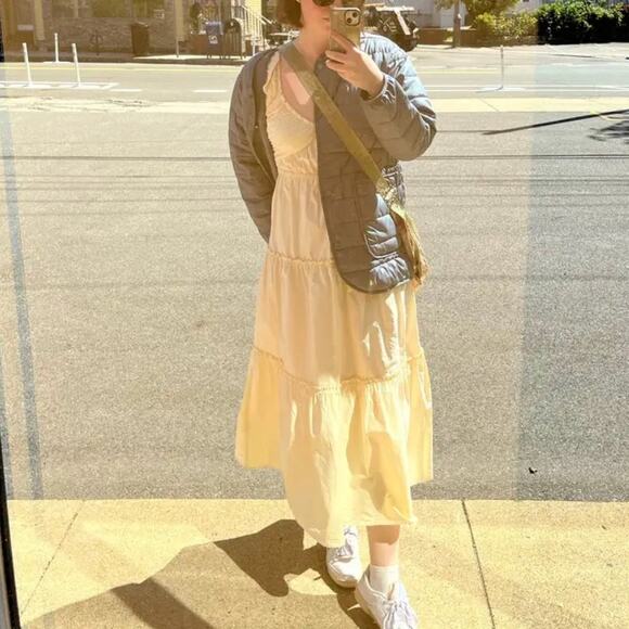 Derek Lam Yellow Tiered Ruffle Midi Dress Size 2 Cotton Cottage Designer $420 - Picture 5 of 11